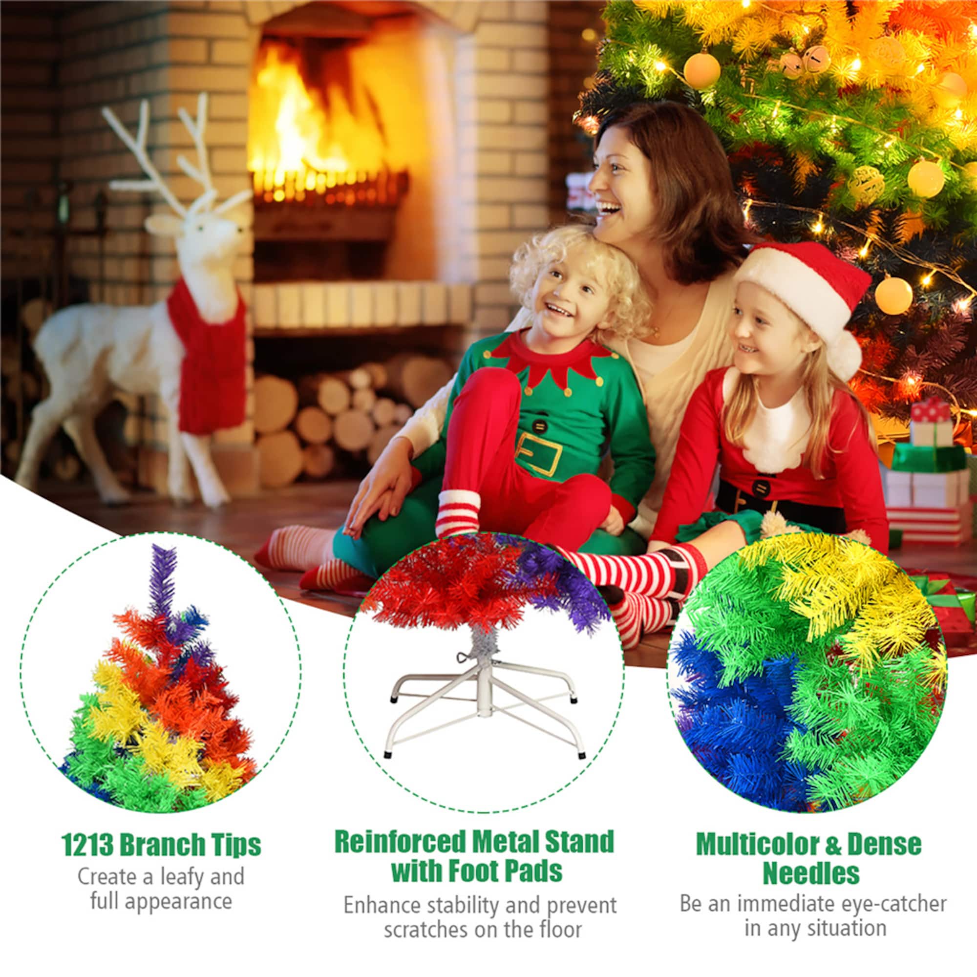 Costway 7ft. Unlit Rainbow Full Fir Artificial Christmas Tree
